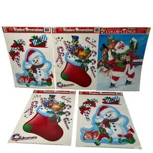 Vtg Color Cling Christmas Static Window Decorations Lot Decals Reusable NOS